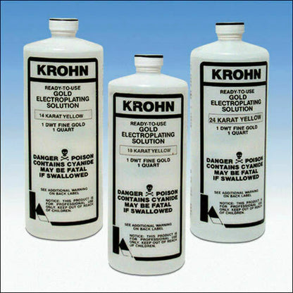 Krohn 24K Yellow Gold Plating Solution 24 Karat Electroplating One Quart